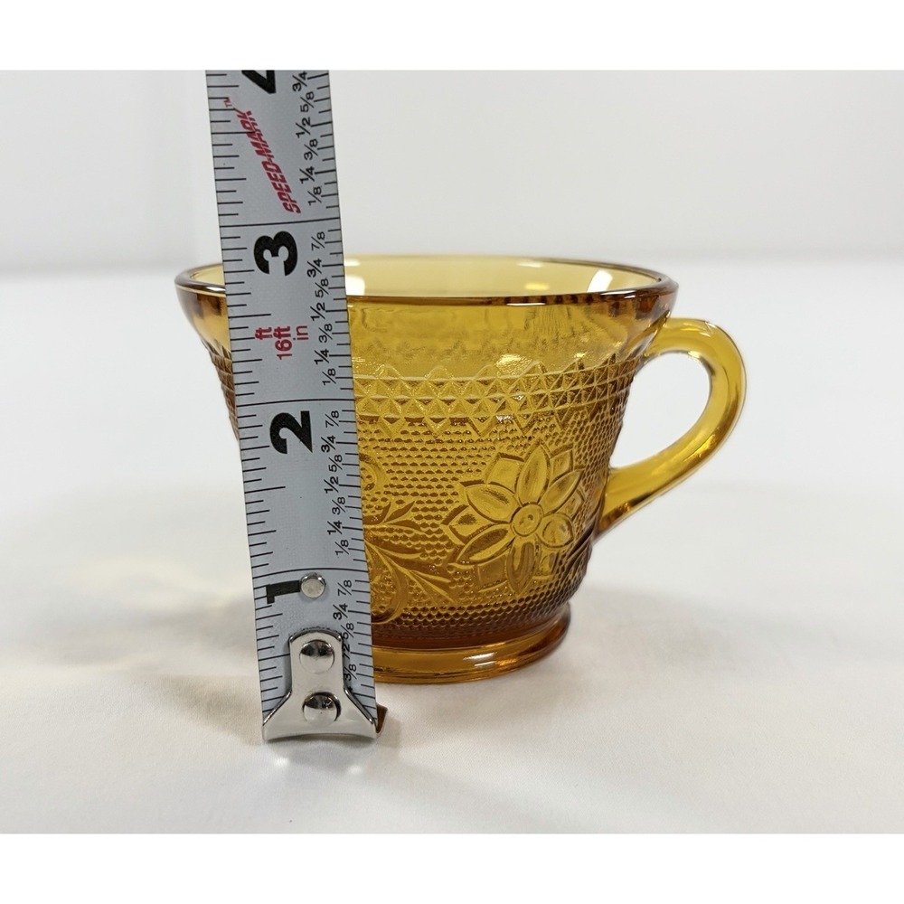Set of 6 Tiara Indiana Glass Amber Sandwich Daisy Pattern Punch Tea Cups Vintage - Picture 9 of 16